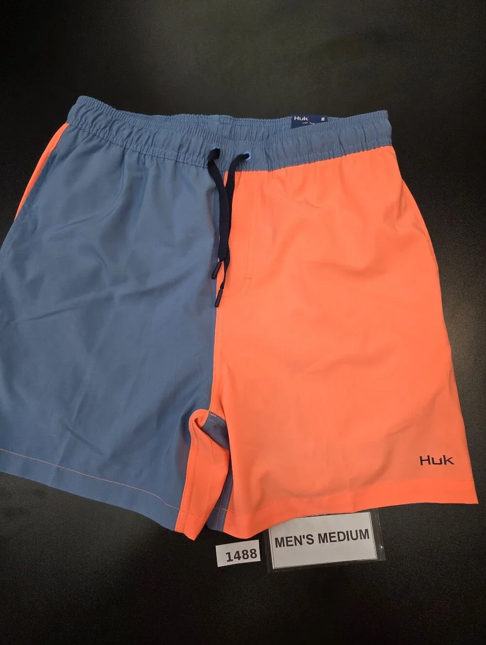 HUK Men’s Performance Fishing Shorts Medium Blue Orange Colorblock #1488